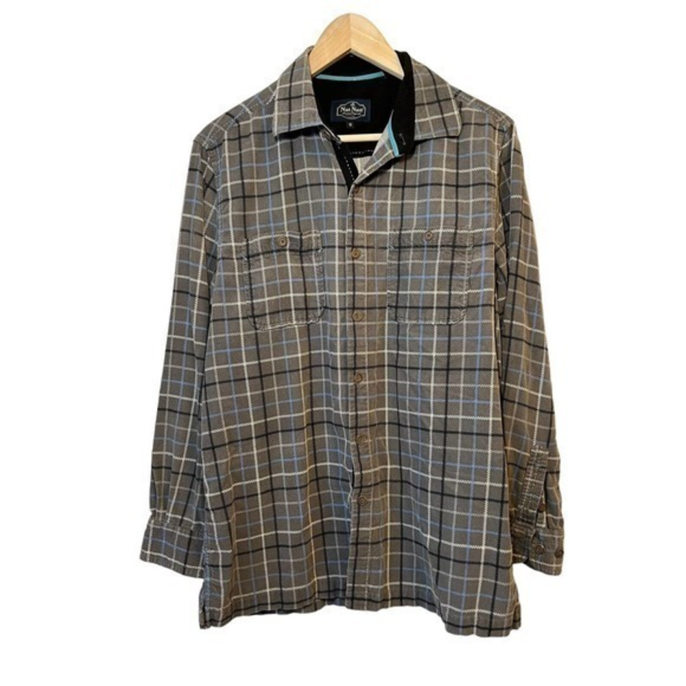 Nat Nast Luxury Originals Mens‎ M Plaid Corduroy Long Sleeve Shirt Silk Cotton